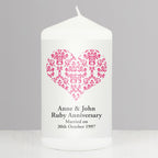 Personalised Ruby Damask Heart Pillar Candle | Candles & Reed Diffusers | Wedding Gift
