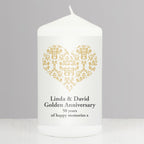 Personalised Gold Damask Heart Pillar Candle for Wedding