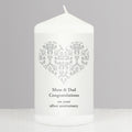 Personalised Silver Damask Heart Pillar Candle | Candles & Reed Diffusers | Wedding Gift