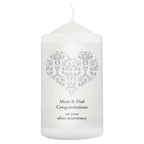 Personalised Silver Damask Heart Pillar Candle | Candles & Reed Diffusers | Wedding Gift