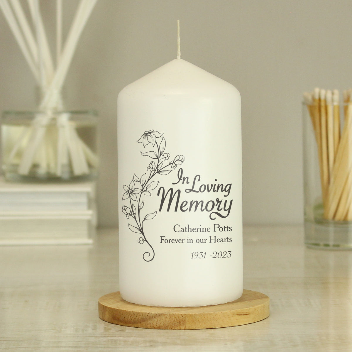 Personalised In Loving Memory Pillar Candle for Memorial