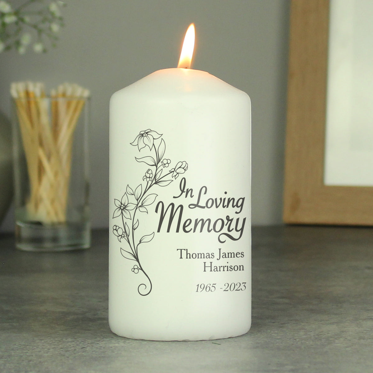Personalised In Loving Memory Pillar Candle for Memorial