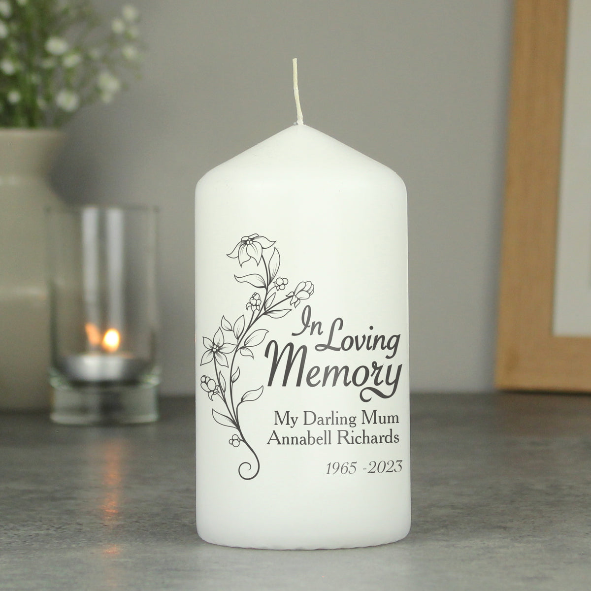 Personalised In Loving Memory Pillar Candle for Memorial
