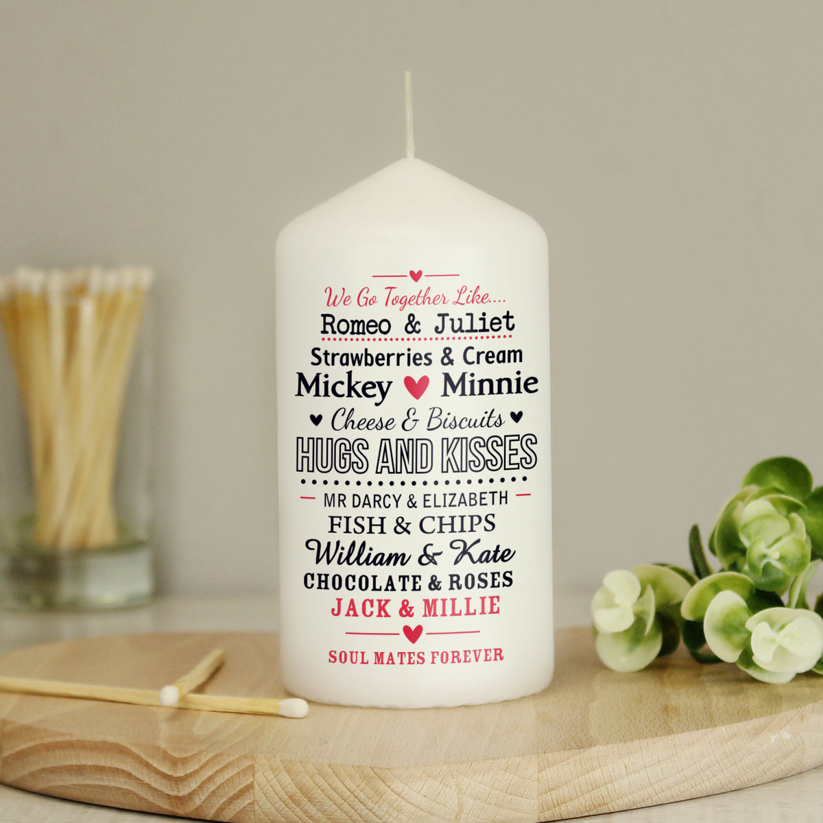 Personalised We Go Together Like.... Pillar Candle for Valentine's Day