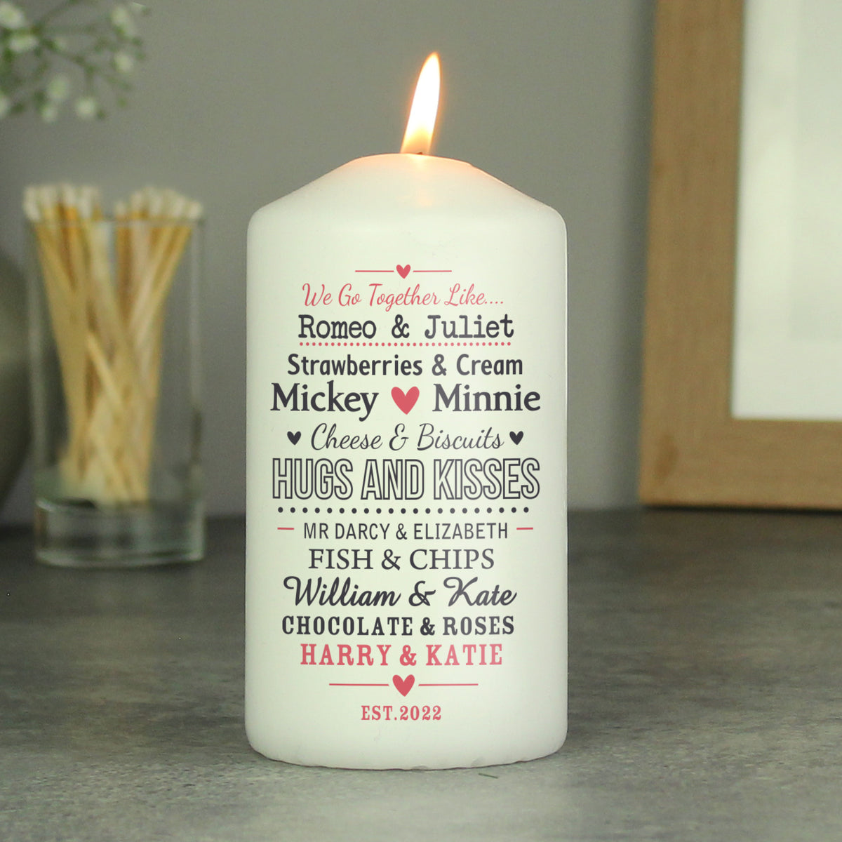 Personalised We Go Together Like.... Pillar Candle for Valentine's Day