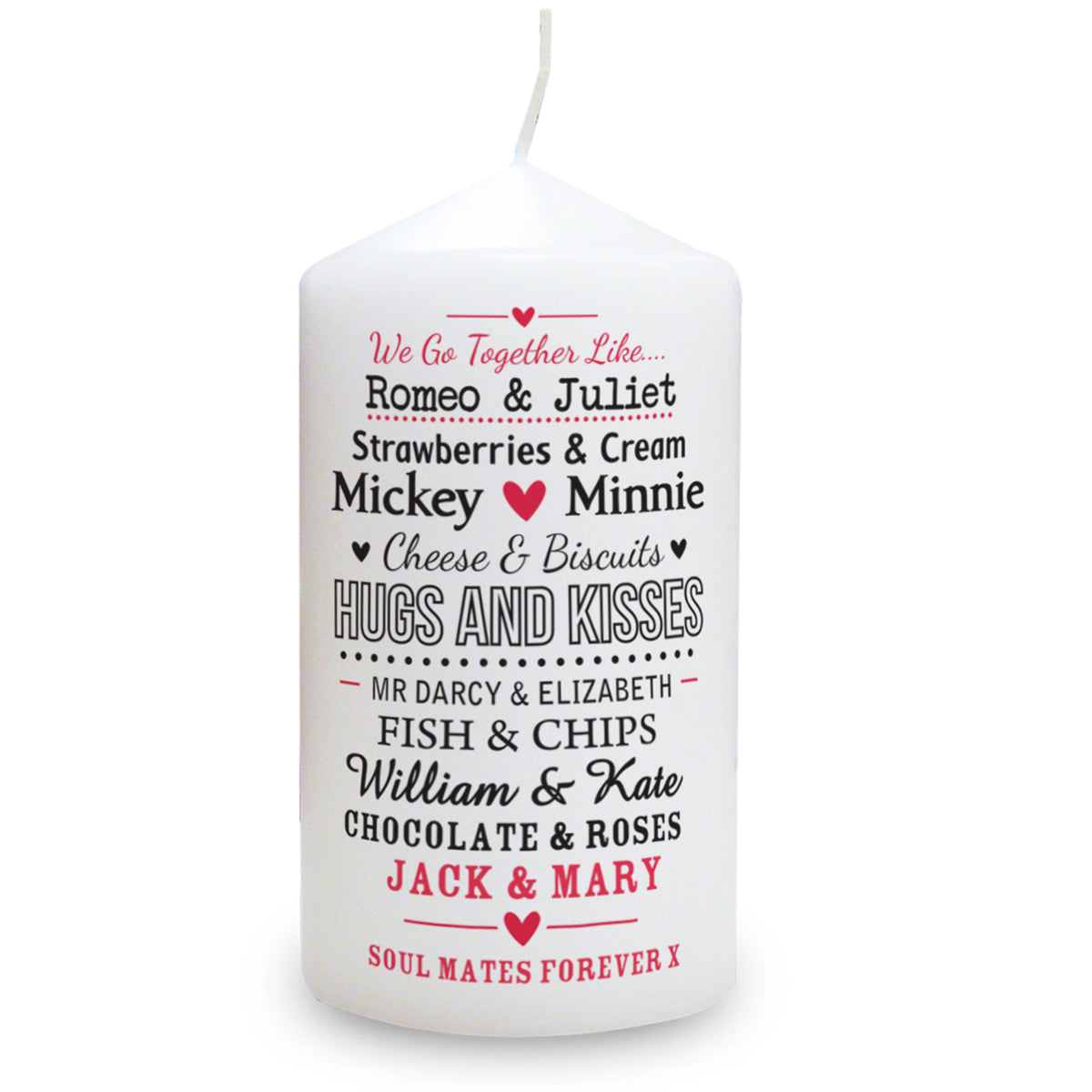 Personalised We Go Together Like.... Pillar Candle for Valentine's Day