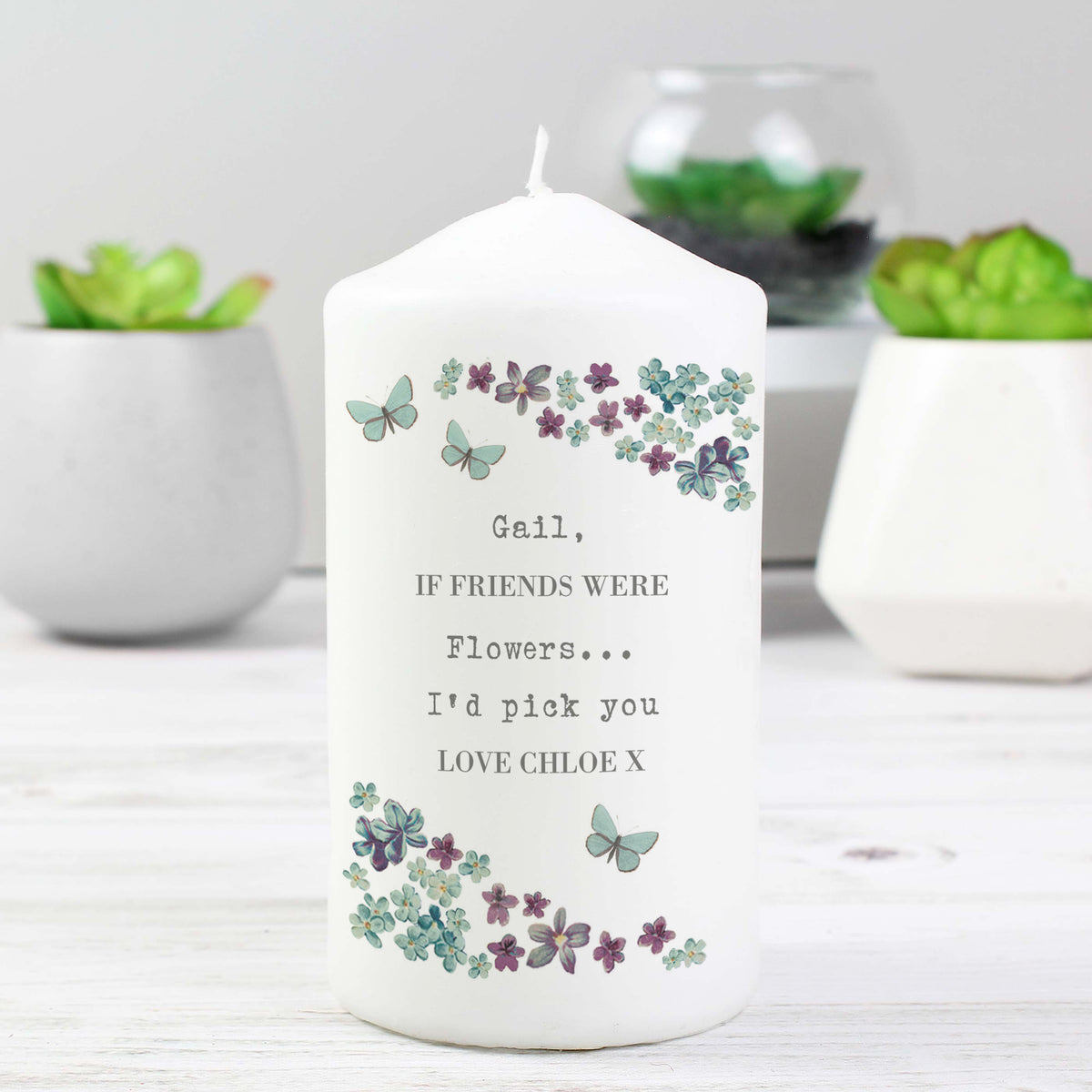 Personalised Forget me not Pillar Candle | Christmas Gift