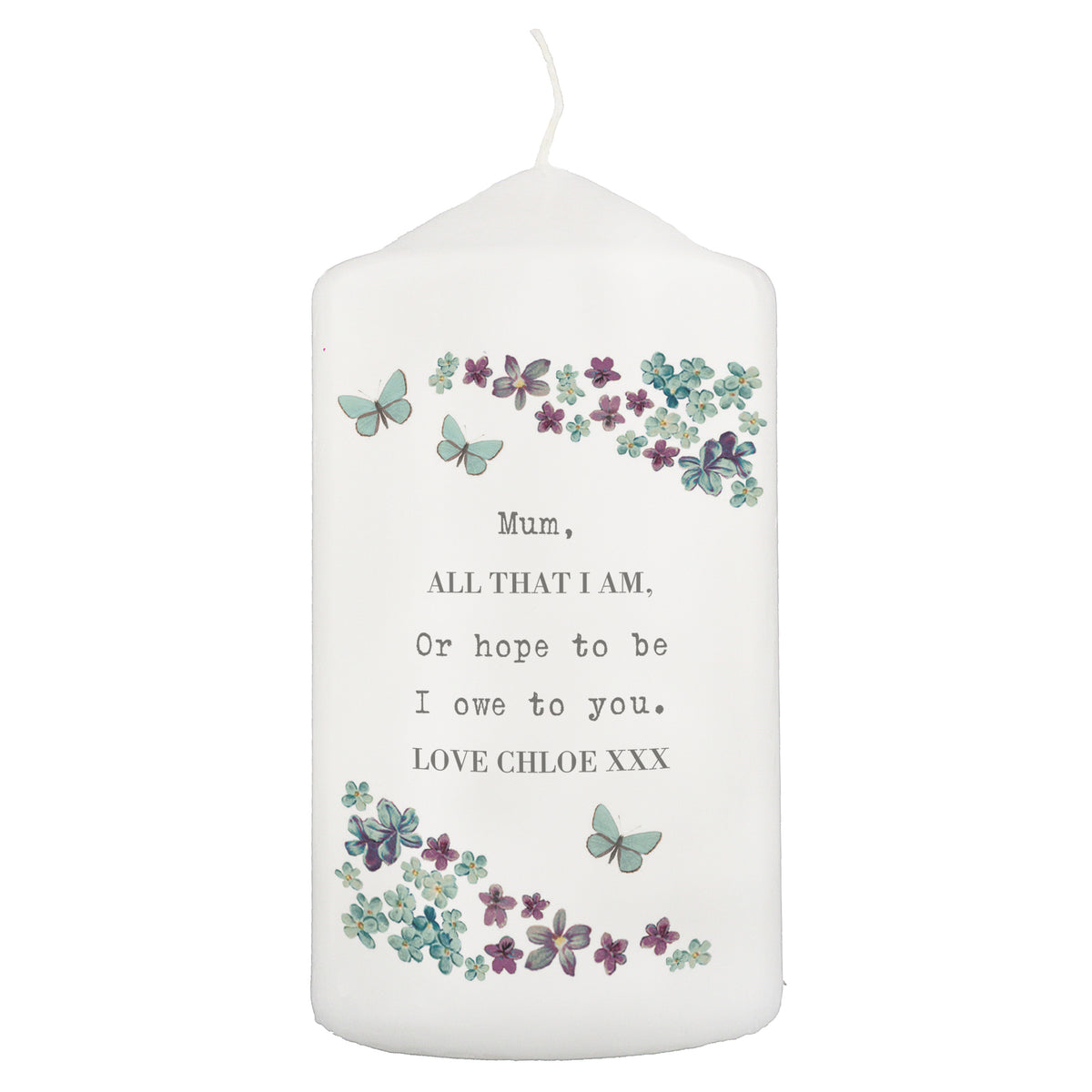 Personalised Forget me not Pillar Candle | Christmas Gift