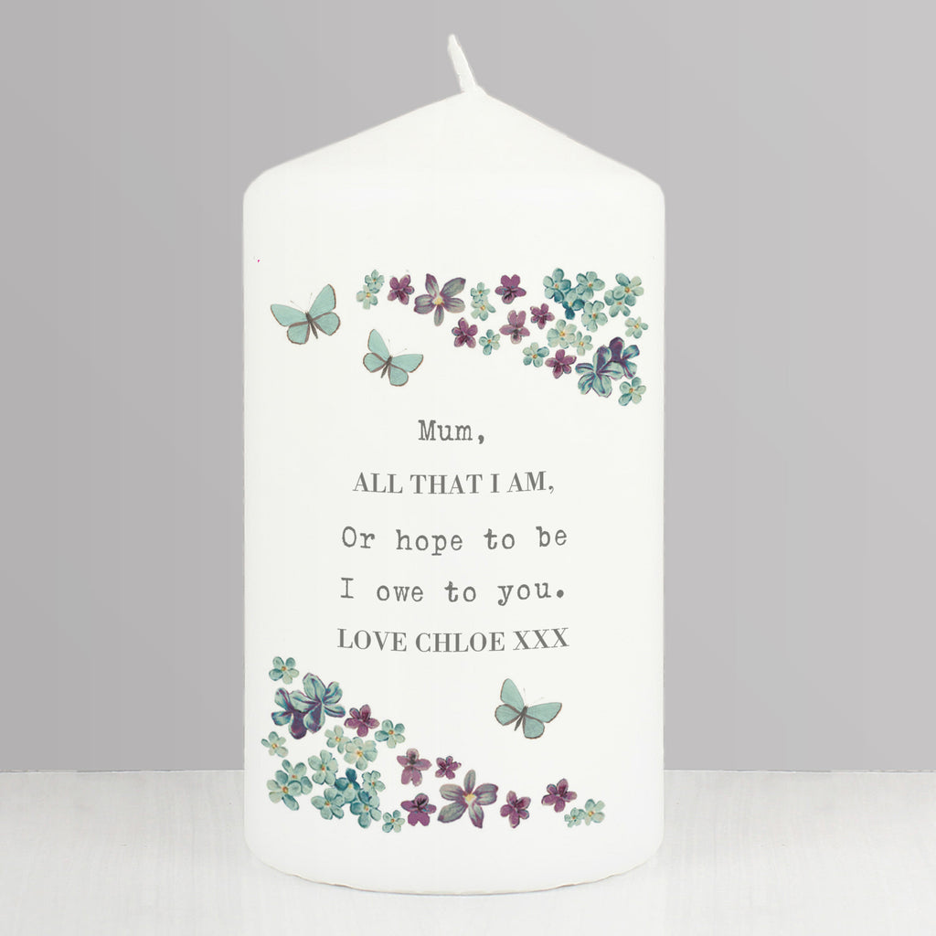 Personalised Forget me not Pillar Candle | Christmas Gift