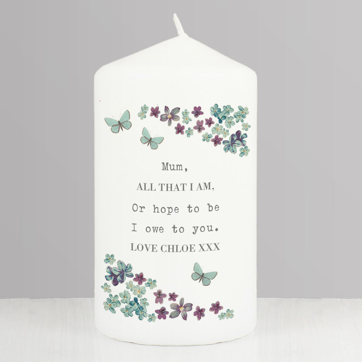 Personalised Forget me not Pillar Candle | Christmas Gift