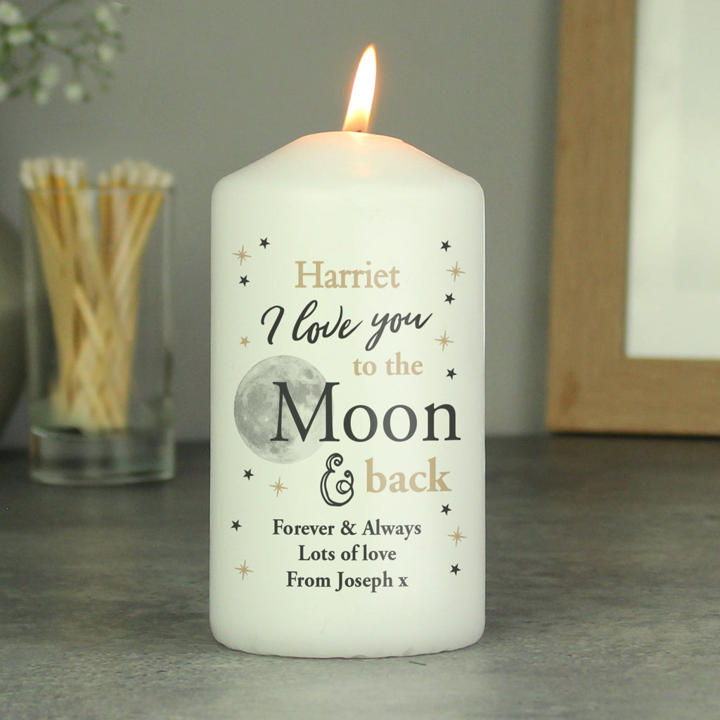 Personalised To the Moon and Back... Pillar Candle | Christmas Gift