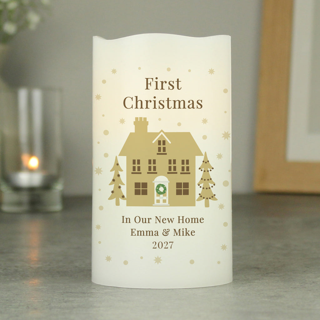 Personalised Festive Village LED Candle for Christmas