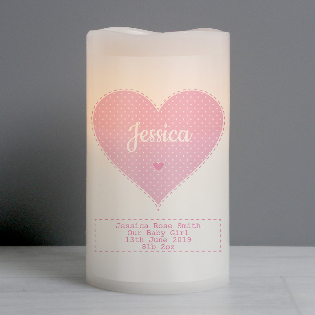 Personalised Stitch & Dot Baby Girl Night Light LED Candle | Gift for Her
