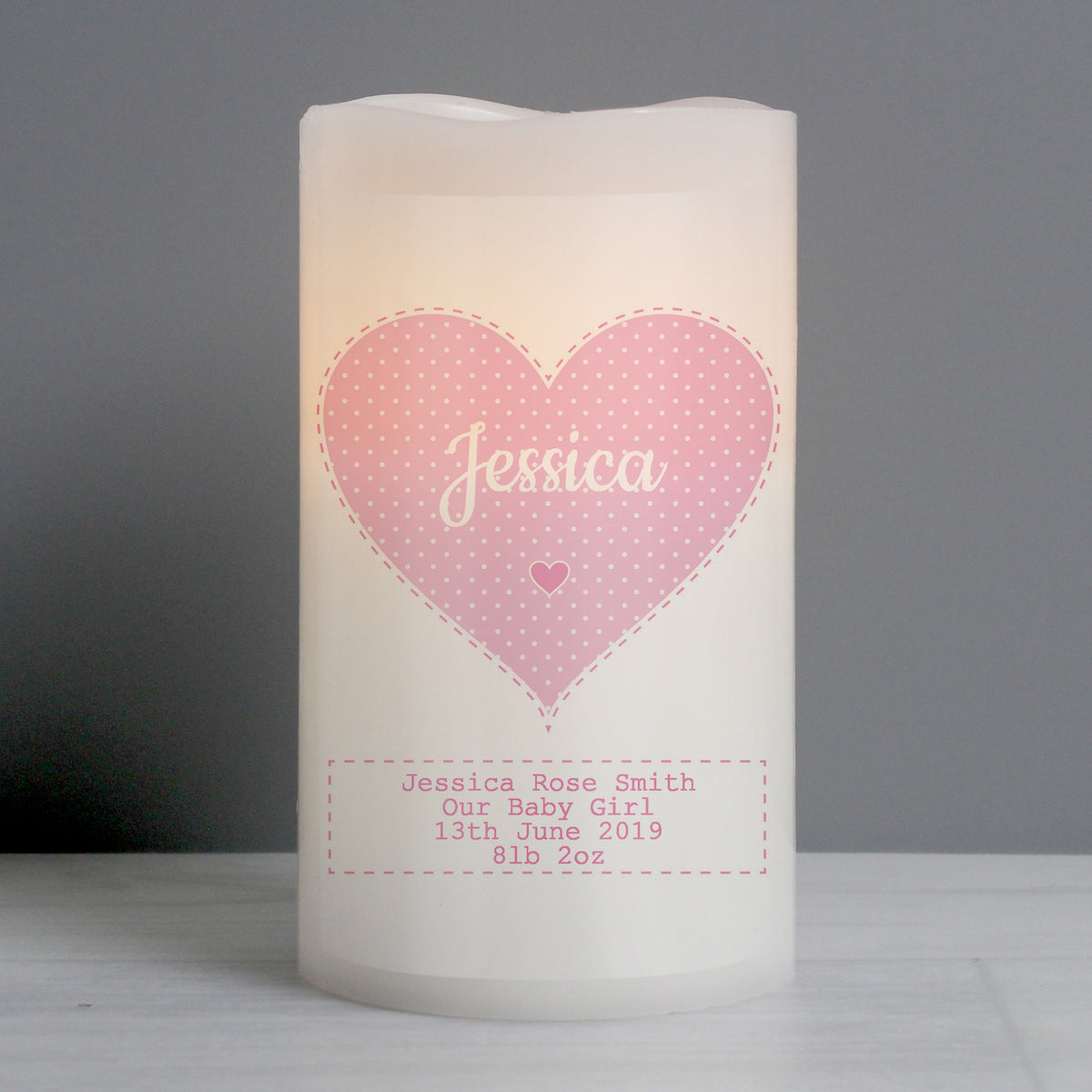 Personalised Stitch & Dot Baby Girl Night Light LED Candle | Gift for Her