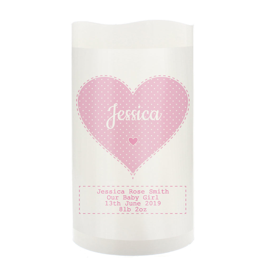 Personalised Stitch & Dot Baby Girl Night Light LED Candle | Gift for Her