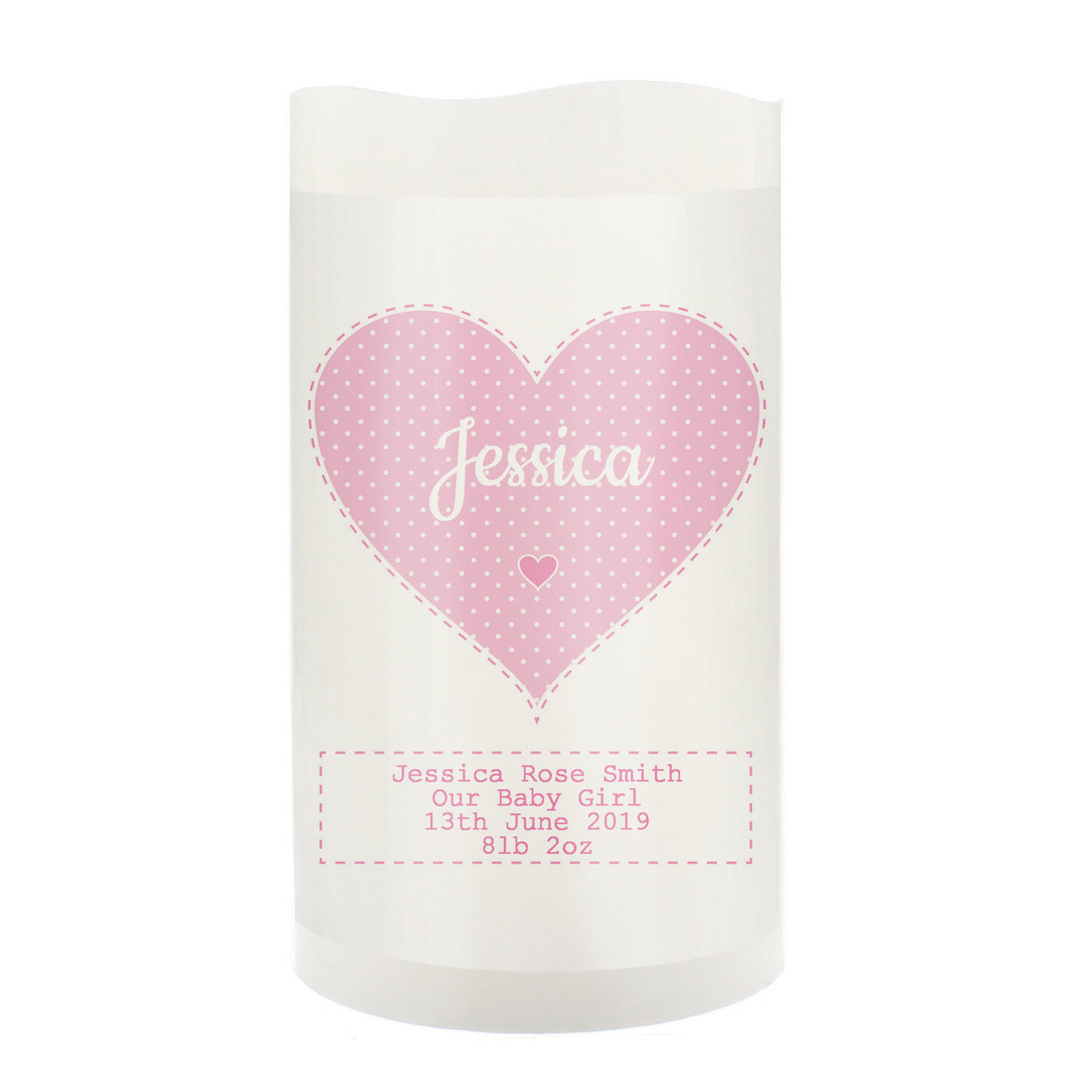Personalised Stitch & Dot Baby Girl Night Light LED Candle | Gift for Her