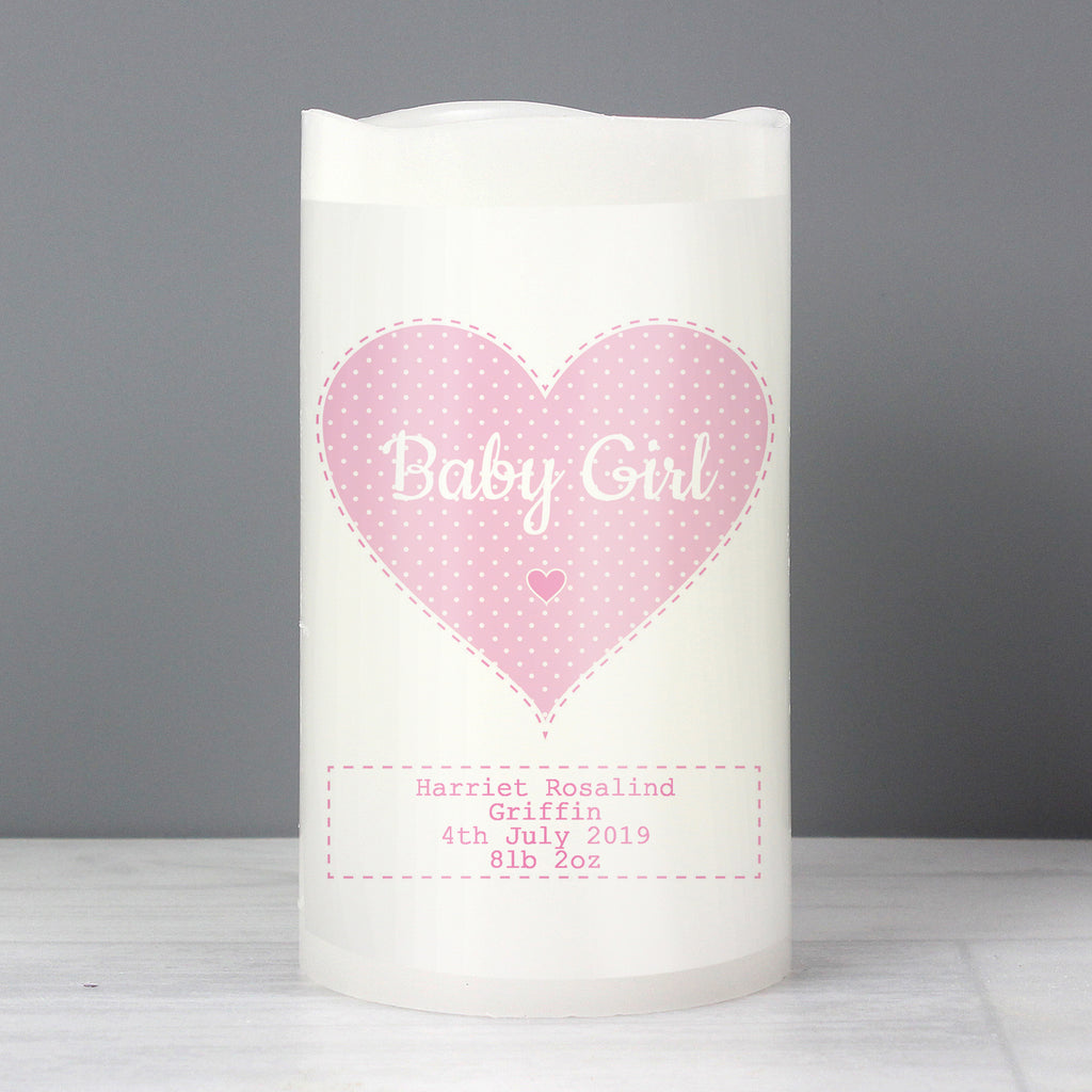 Personalised Stitch & Dot Baby Girl Night Light LED Candle | Gift for Her