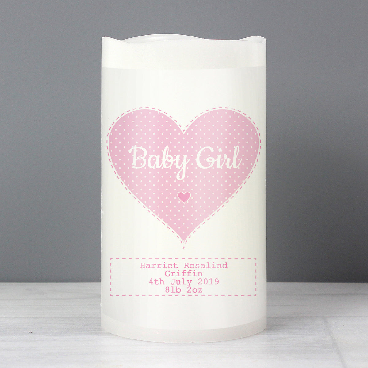 Personalised Stitch & Dot Baby Girl Night Light LED Candle | Gift for Her