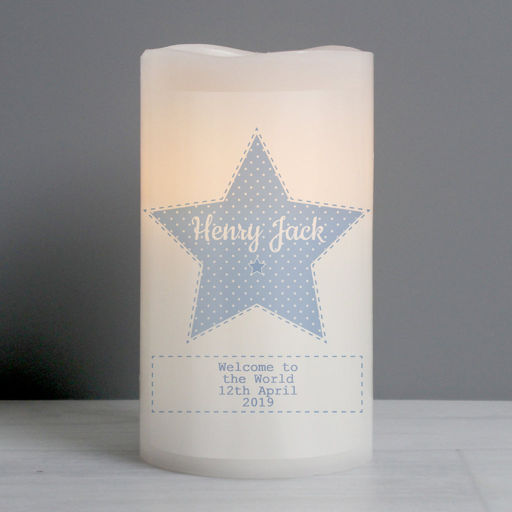 Personalised Stitch & Dot Baby Boy Nightlight LED Candle for New Baby