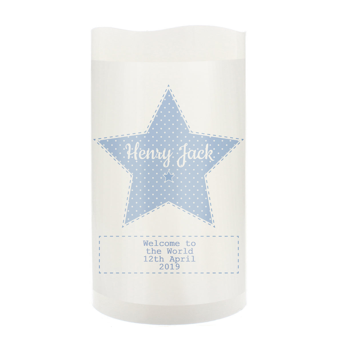 Personalised Stitch & Dot Baby Boy Nightlight LED Candle for New Baby