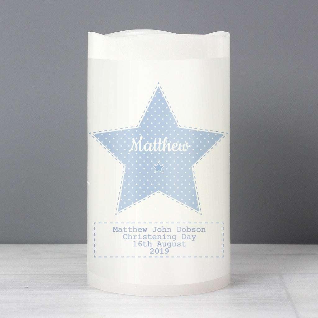 Personalised Stitch & Dot Baby Boy Nightlight LED Candle for New Baby