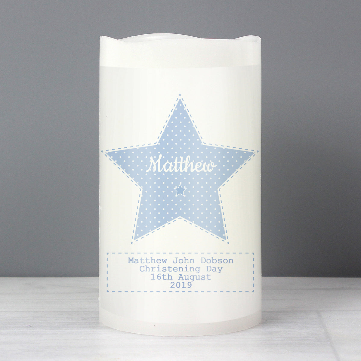 Personalised Stitch & Dot Baby Boy Nightlight LED Candle for New Baby