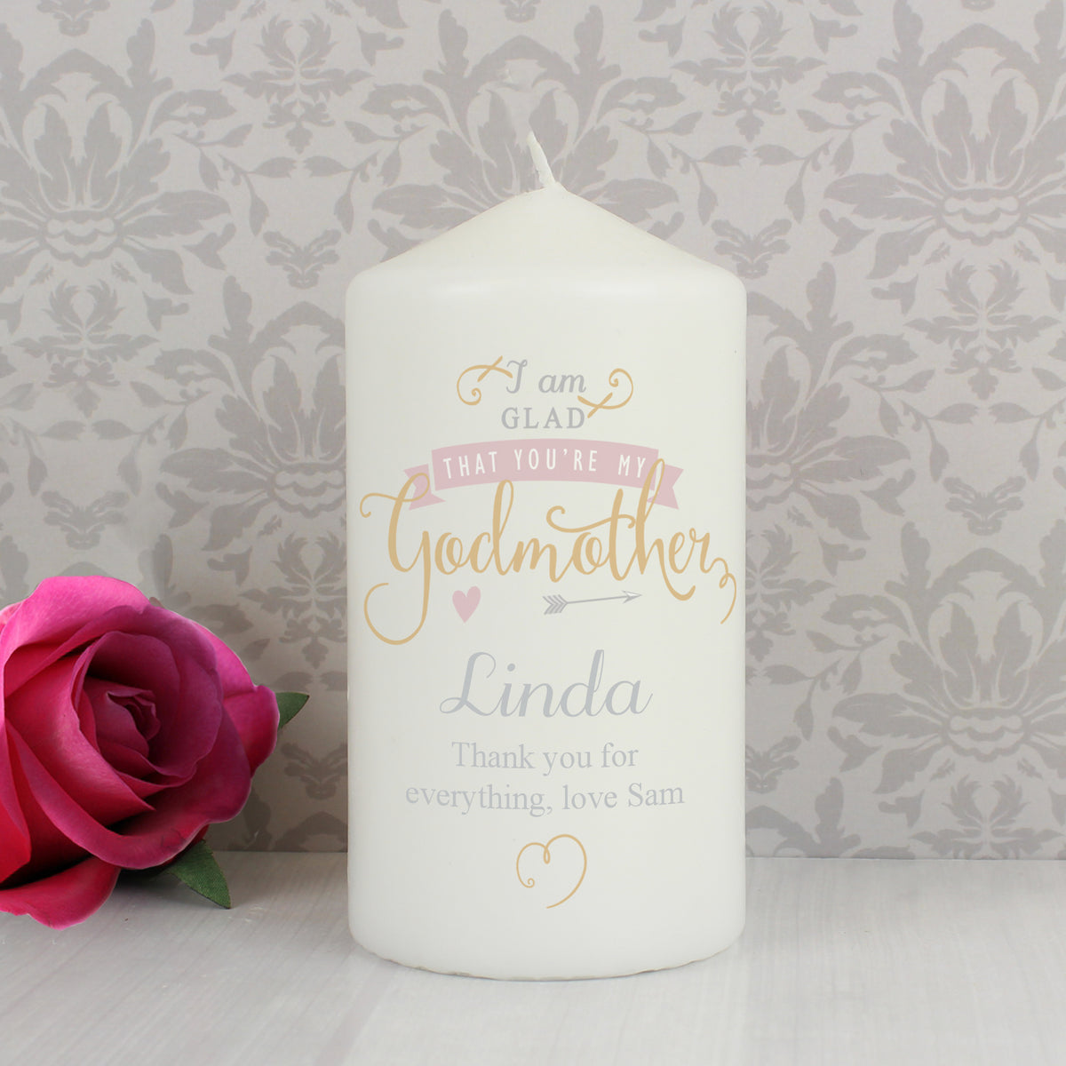 Personalised I Am Glad... Godmother Pillar Candle | Candles & Reed Diffusers