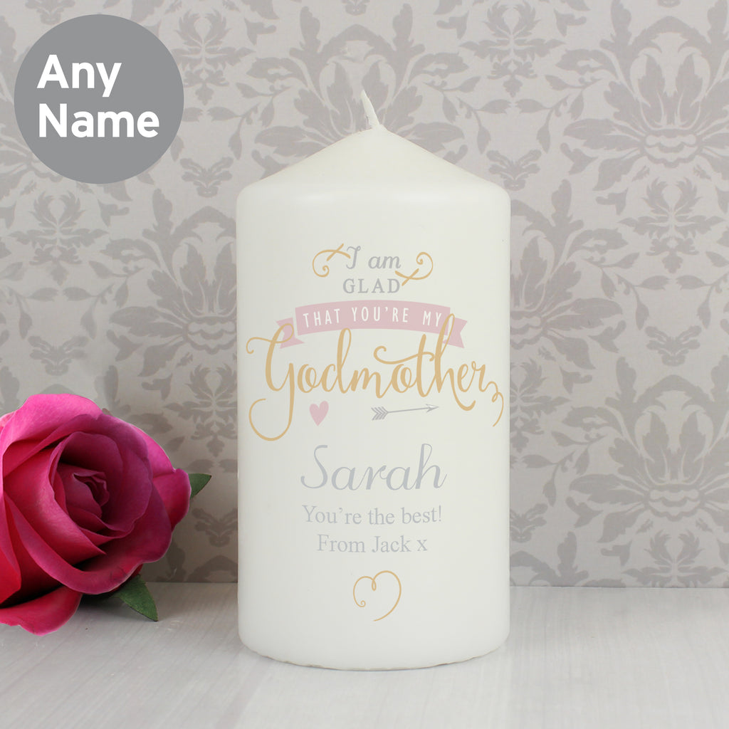 Personalised I Am Glad... Godmother Pillar Candle | Candles & Reed Diffusers