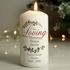 Personalised In Loving Memory Wreath Pillar Candle for Christmas