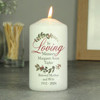 Personalised In Loving Memory Wreath Pillar Candle for Christmas