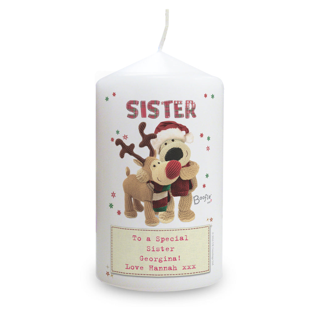 Personalised Boofle Christmas Reindeer Pillar Candle | Candles & Reed Diffusers | Christmas Gift