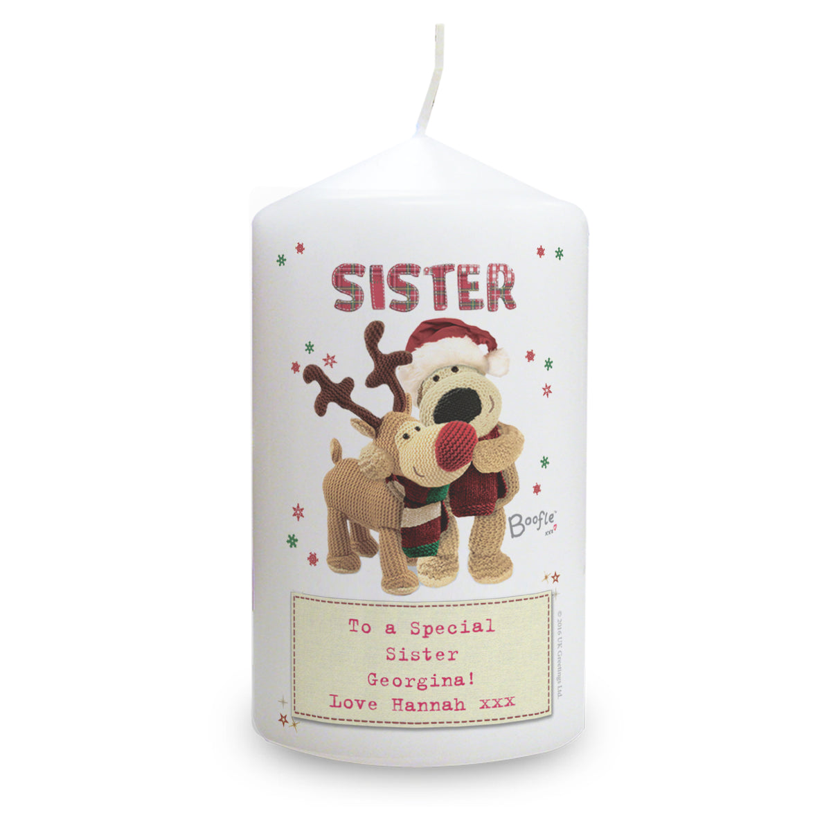 Personalised Boofle Christmas Reindeer Pillar Candle | Candles & Reed Diffusers | Christmas Gift