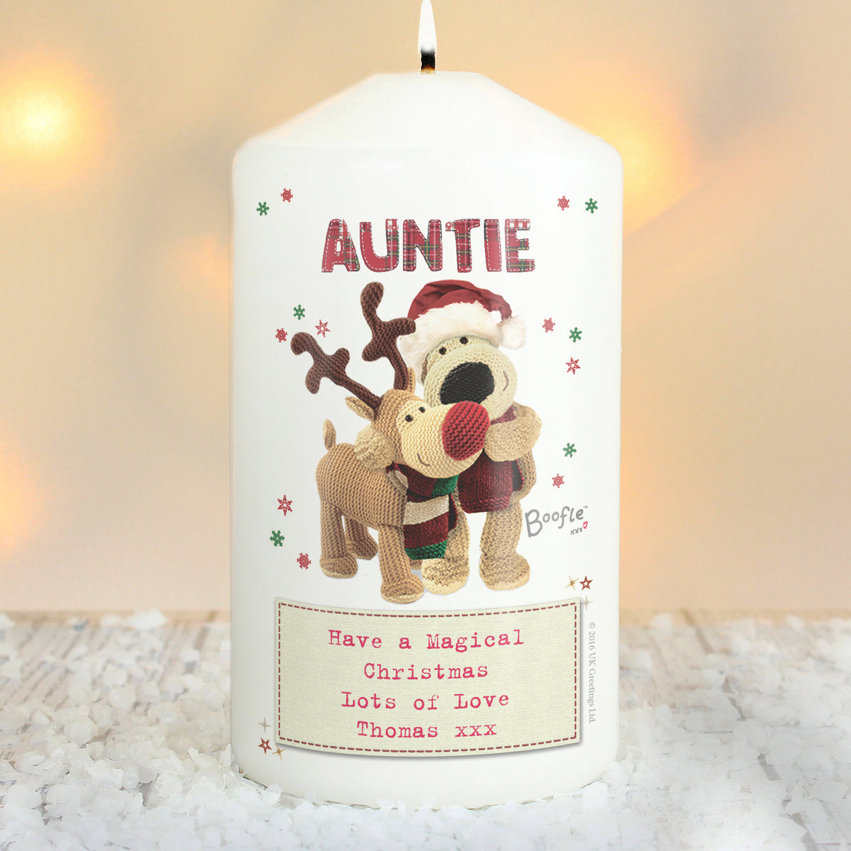 Personalised Boofle Christmas Reindeer Pillar Candle | Candles & Reed Diffusers | Christmas Gift