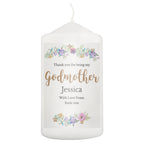 Personalised Godmother 'Floral Watercolour' Pillar Candle | Candles & Reed Diffusers | Mother's Day Gift