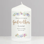 Personalised Godmother 'Floral Watercolour' Pillar Candle | Candles & Reed Diffusers | Mother's Day Gift