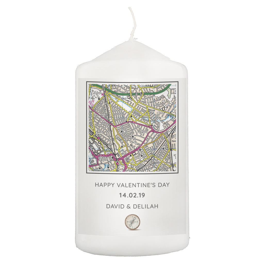 Personalised Present Day Map Compass Pillar Candle | Candles & Reed Diffusers