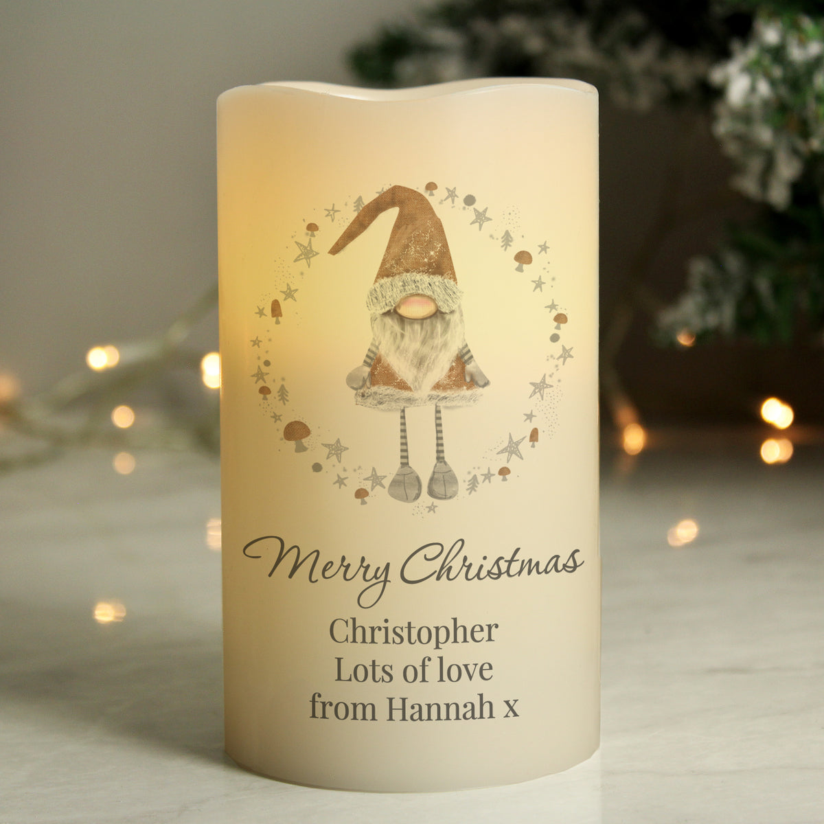 Personalised Christmas Gonk LED Candle for Christmas
