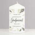 Personalised Godparent Leaves Pillar Candle for Christening