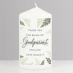 Personalised Godparent Leaves Pillar Candle for Christening