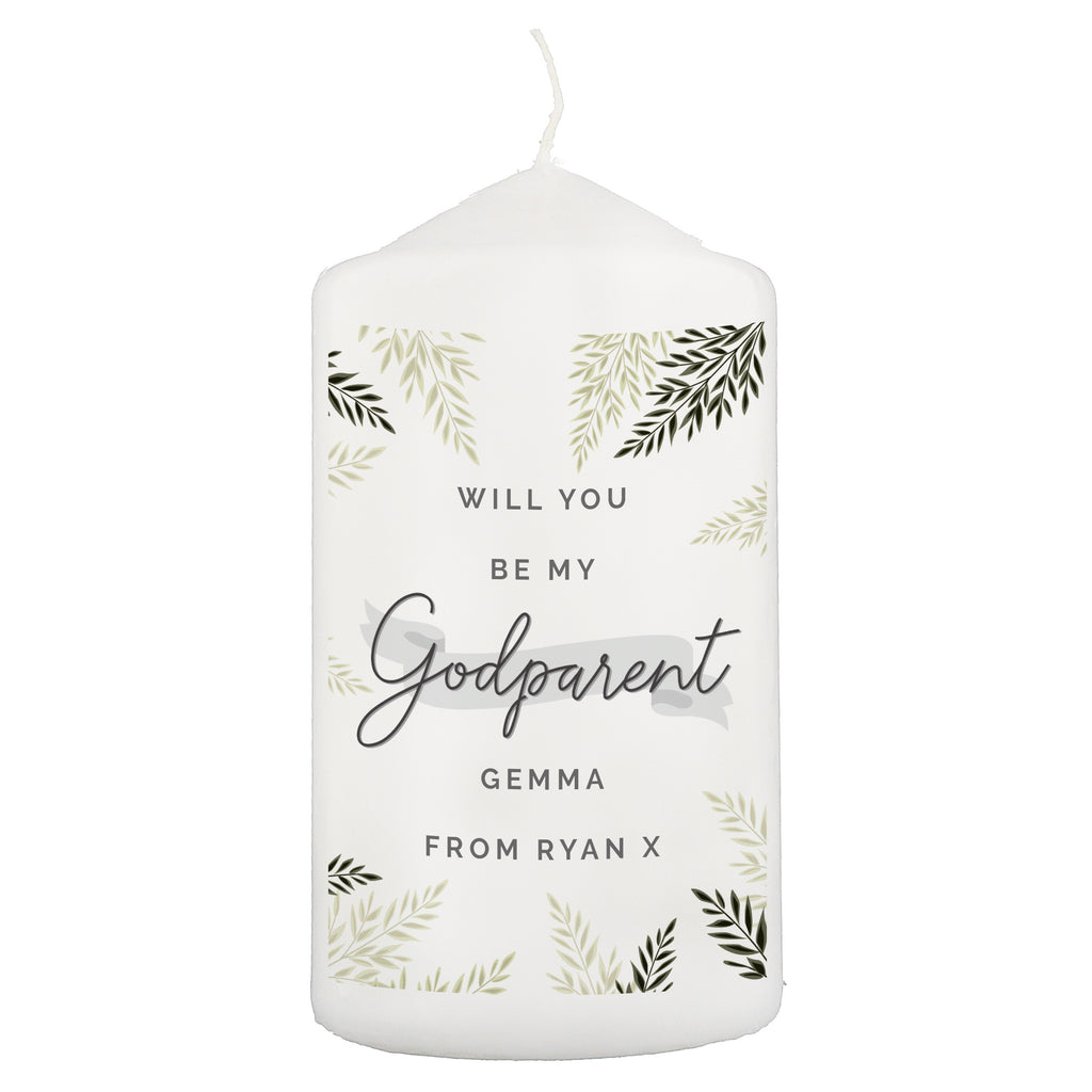 Personalised Godparent Leaves Pillar Candle for Christening