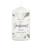 Personalised Godparent Leaves Pillar Candle for Christening