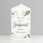 Personalised Godparent Leaves Pillar Candle for Christening