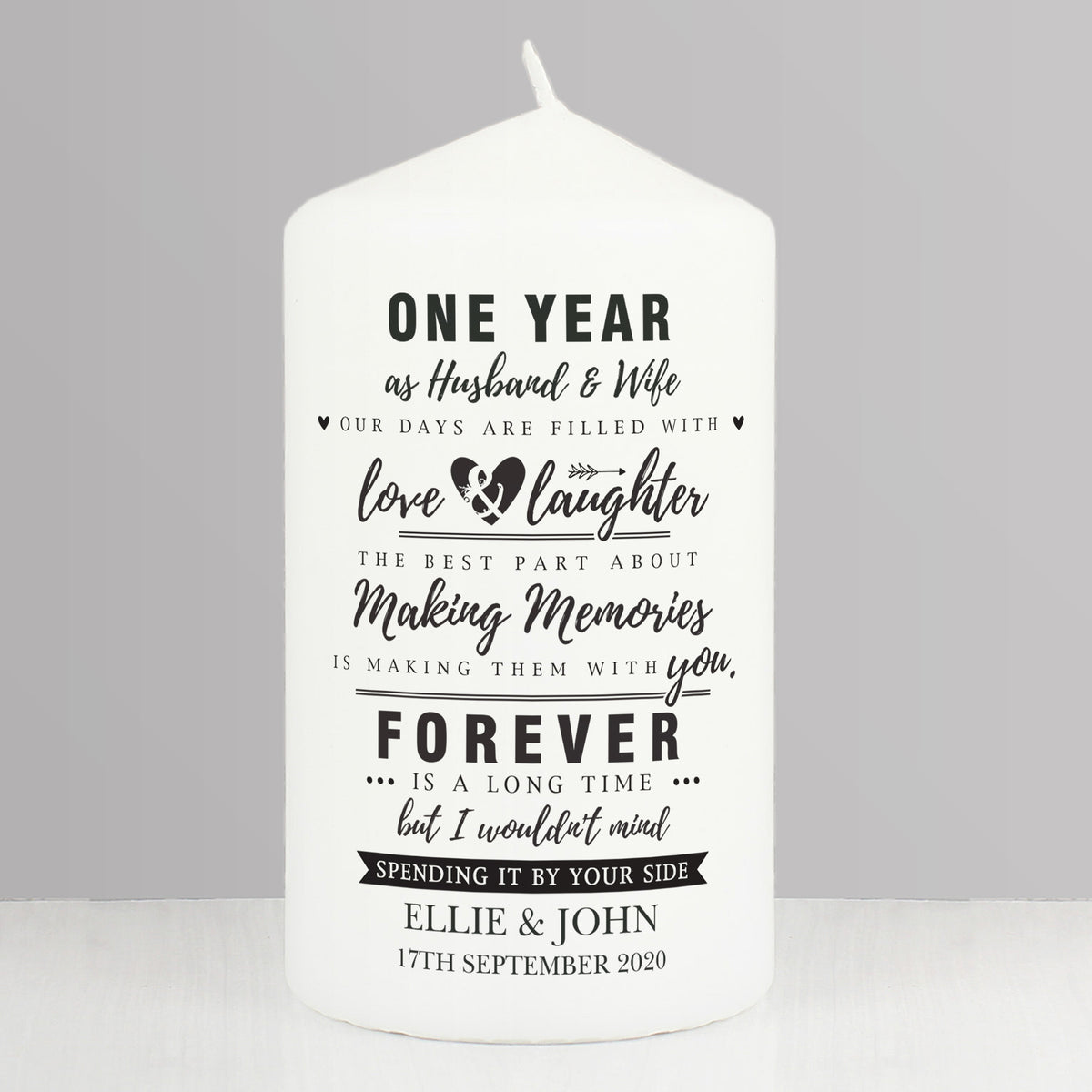 Personalised Typography Anniversary Pillar Candle | Anniversary Gift