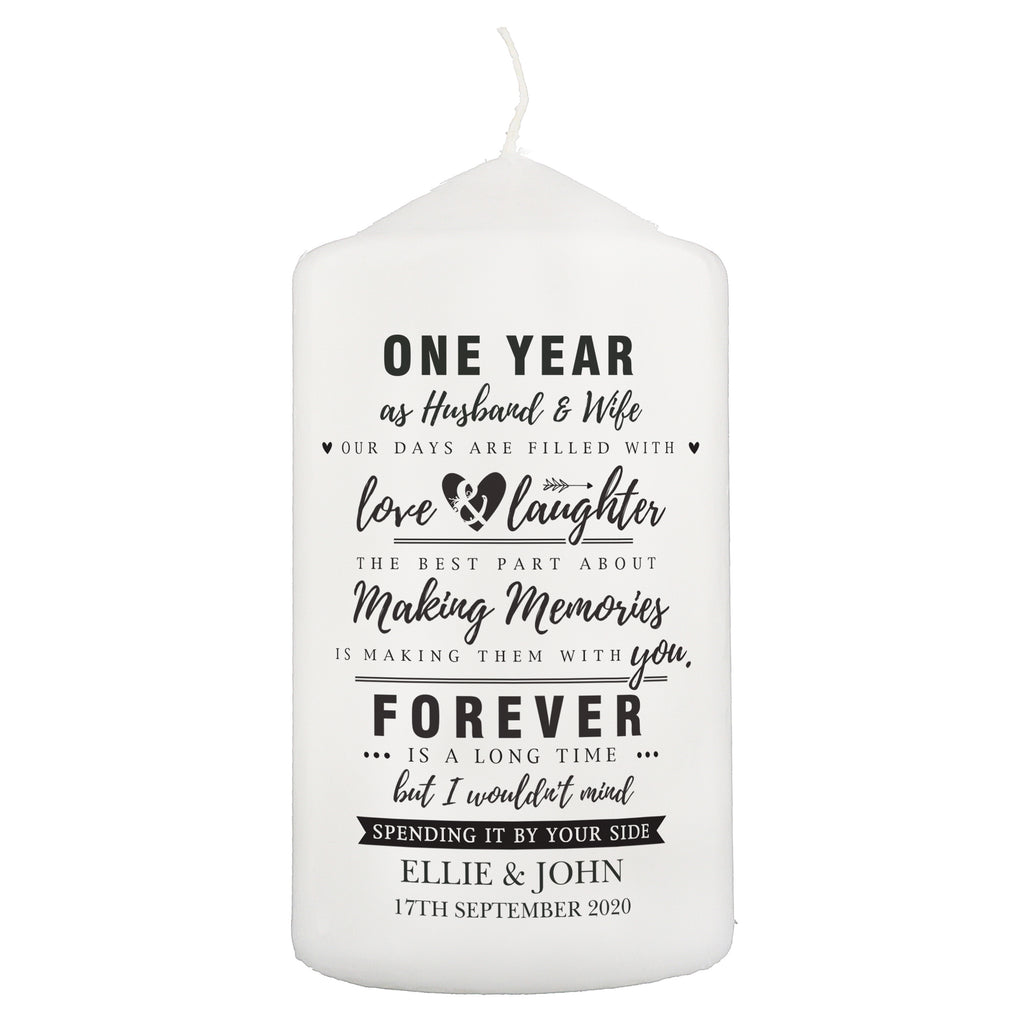 Personalised Typography Anniversary Pillar Candle | Anniversary Gift