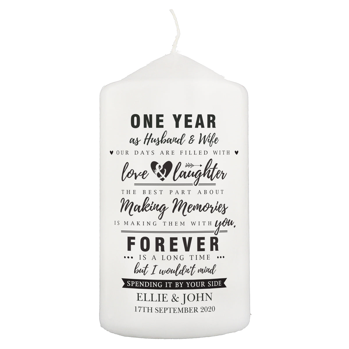 Personalised Typography Anniversary Pillar Candle | Anniversary Gift