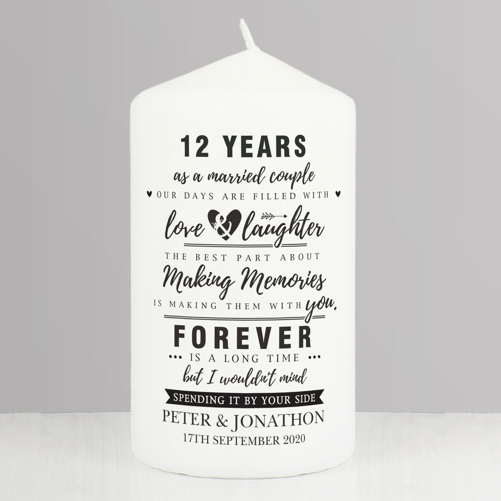 Personalised Typography Anniversary Pillar Candle | Anniversary Gift