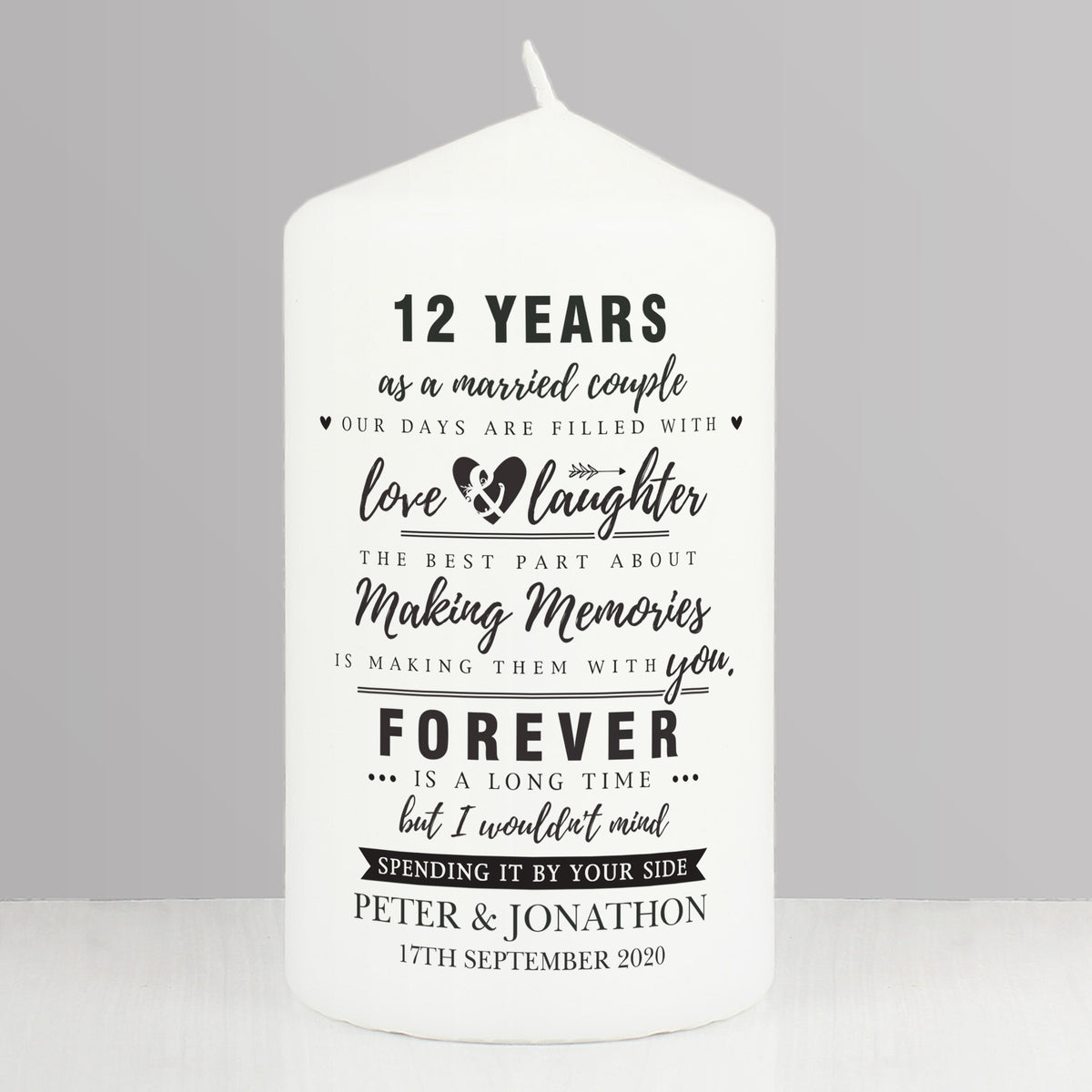 Personalised Typography Anniversary Pillar Candle | Anniversary Gift