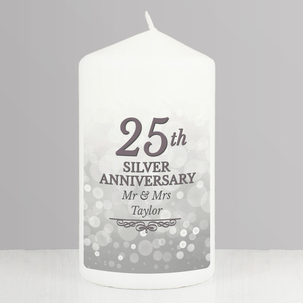 Personalised 25th Silver Anniversary Pillar Candle | Candles & Reed Diffusers | Anniversary Gift