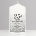 Personalised 25th Silver Anniversary Pillar Candle | Candles & Reed Diffusers | Anniversary Gift