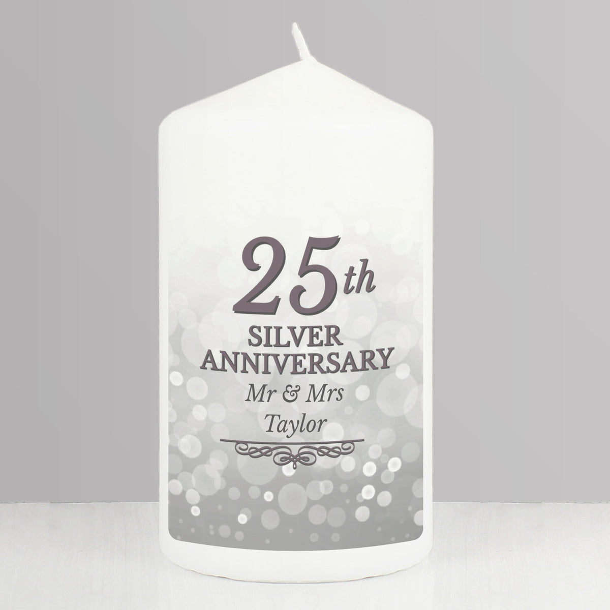 Personalised 25th Silver Anniversary Pillar Candle | Candles & Reed Diffusers | Anniversary Gift